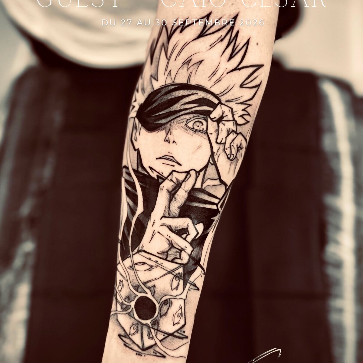 Tatouage manga en noir sur l’avant-bras